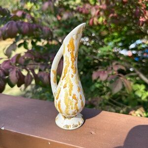 Small Drip Glaze Ceramic Vase with Yellow Accents